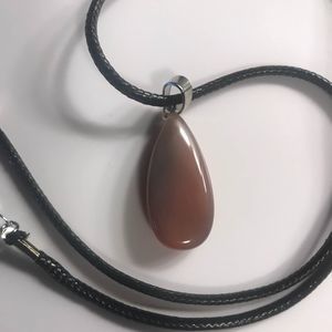 Crystal gemstone on black wax cord chain necklace